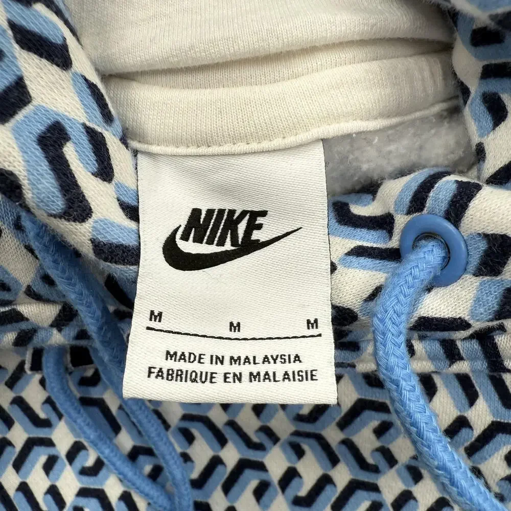 Nike‎ Hoodie Mens Medium Blue Geometric Logo Pullover Sweatshirt Cotton Blend